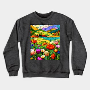 Stained Glass Colorful Mountain Flowers Crewneck Sweatshirt